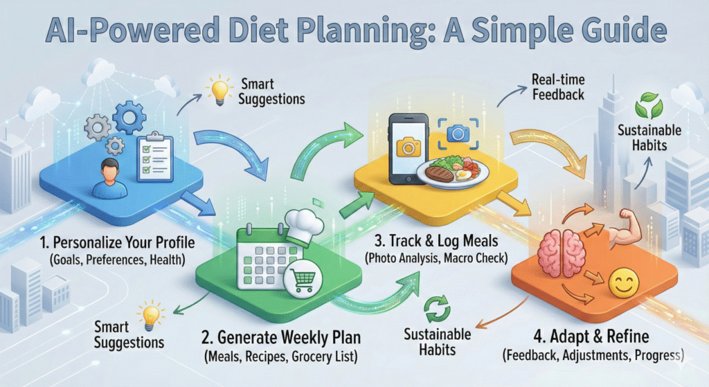 Doctor using AI meal planning on laptop