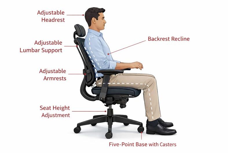 ergonomic chair features lumbar support seat height armrest adjustment