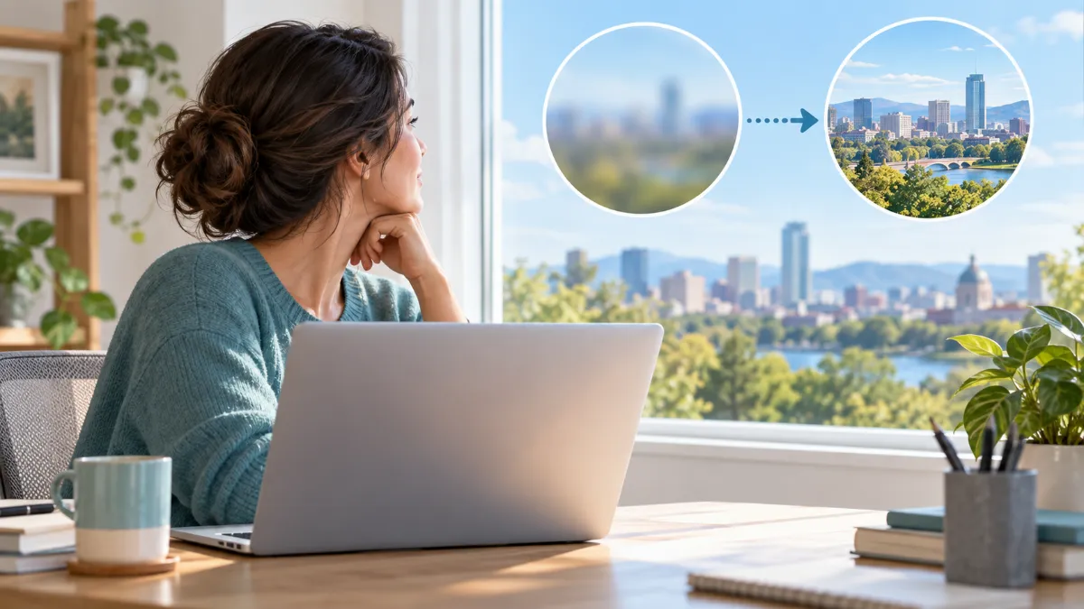 Blurry distance vision after computer work changing from near to far focus