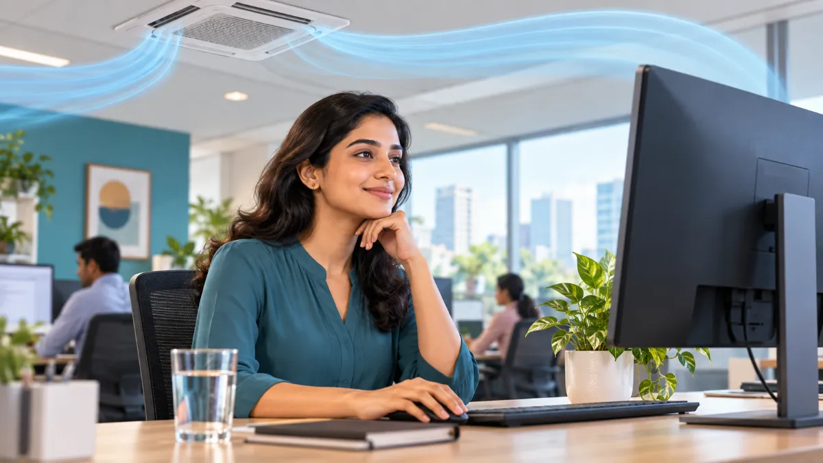Dry eyes in an air conditioned office with airflow redirected above the desk